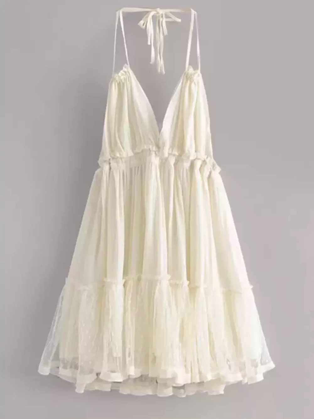 Cream Halter Sundress with Ruffle Tulle Hem